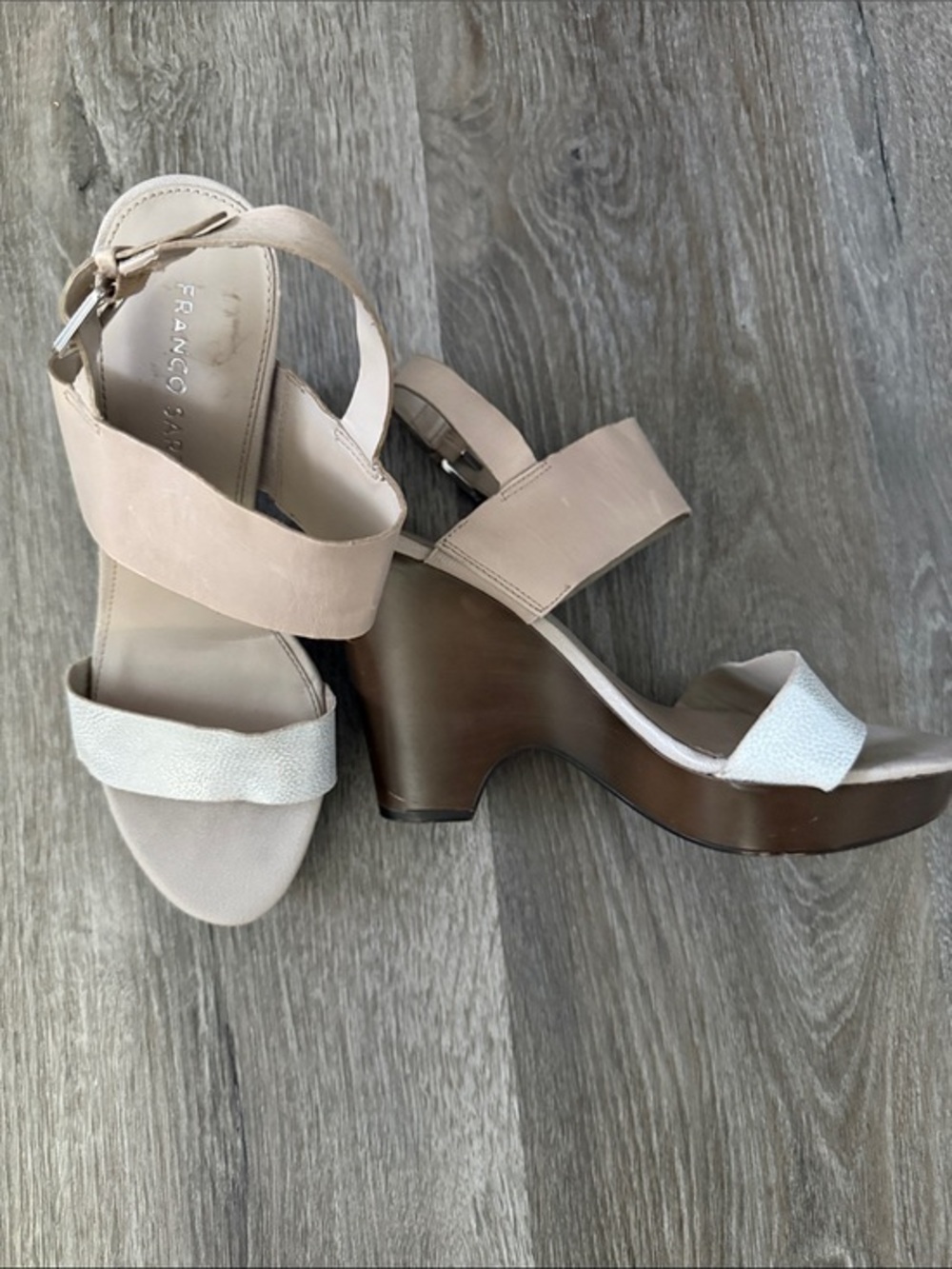 Franco Sarto SZ 7M cream and light tan 4” wedge. Worn once. Great condition
